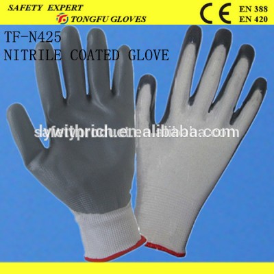 13gauge seamless nylon knitted gloves palm black nitrile coated thin nylon gloves