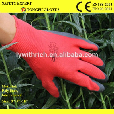 Cheap cotton coated green latex gloves / latex rubber palm coated hand gloves / safety working gloves