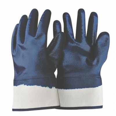 Safety cuff blue nitrile coated working safety gloves