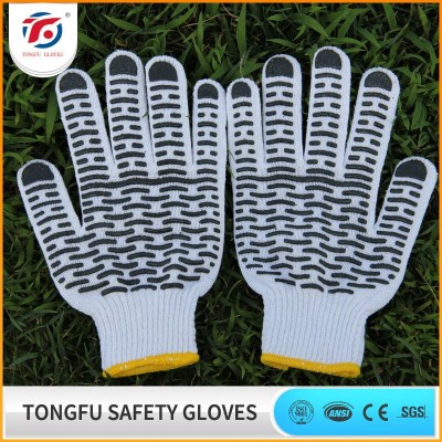 High quality large size colored glove / pvc dotted cotton knit work garden gloves