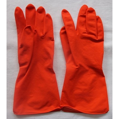 rubber glove with velvet lining inside/red color long household warm rubber glove velvet latex glove